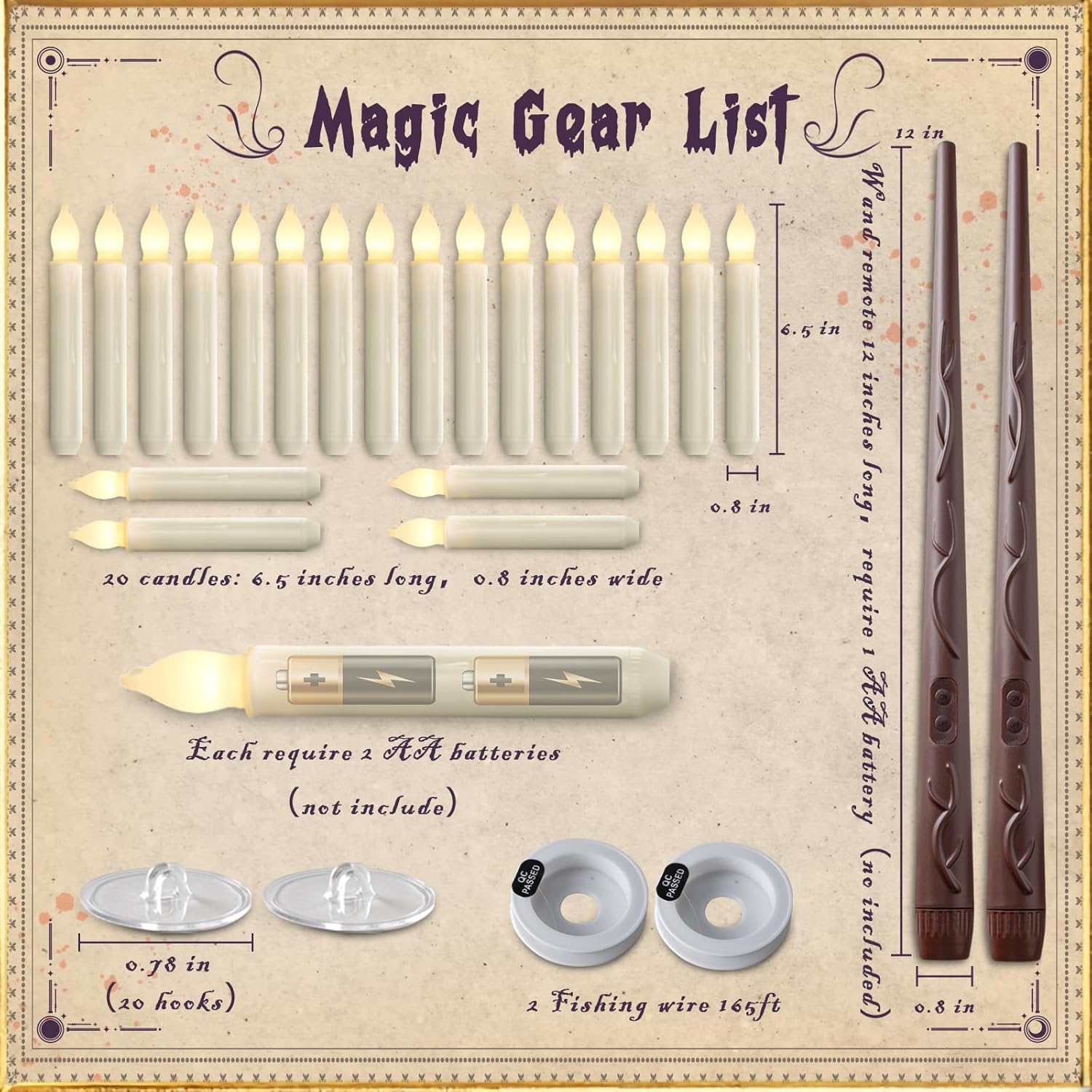 Hanging 20 Pcs Floating Candles with 2 Wand Remote and String, Flying Flameless LED Taper Candles Warm White Light, Battery Operated Window Candle for Halloween Christmas Party