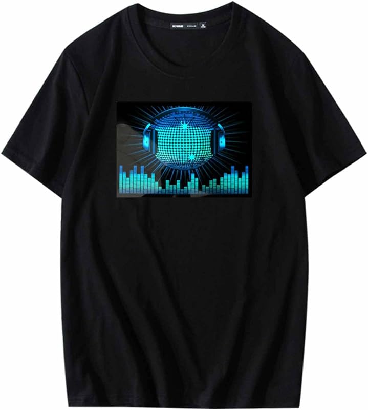 HOLLY MS - LED Flashing Shirt Sound Activated Black T Shirt Boys for Birthday Halloween Christmas - Black-elf / 2-3T - Activated, Birthday, Black, Boys, Christmas, Flashing, for, Halloween, LED, Shirt, Sound - Black boys LED flashing shirt with sound-activated blue equalizer graphic for party decorations.
