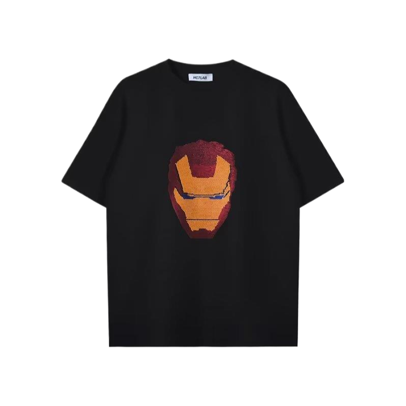 Smiley Face Print Loose-Fitting Short-Sleeved Cotton Summer Couples' Outfit,  Iron Man Face-Changing T-Shirt  for men and women