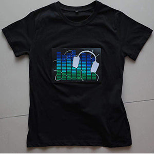 HOLLY MS - LED Flashing Shirt Sound Activated Black T Shirt Boys for Birthday Halloween Christmas - Black-elf / 2-3T - Activated, Birthday, Black, Boys, Christmas, Flashing, for, Halloween, LED, Shirt, Sound - Black boys’ LED flashing t-shirt with sound-activated equalizer and headphones design, perfect for personalized party favors .