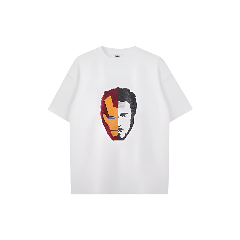 Smiley Face Print Loose-Fitting Short-Sleeved Cotton Summer Couples' Outfit,  Iron Man Face-Changing T-Shirt  for men and women
