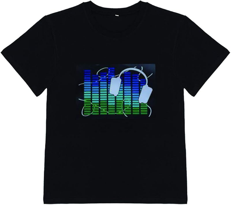 HOLLY MS - LED Flashing Shirt Sound Activated Black T Shirt Boys for Birthday Halloween Christmas - Black-elf / 2-3T - Activated, Birthday, Black, Boys, Christmas, Flashing, for, Halloween, LED, Shirt, Sound - Black boys LED flashing shirt with sound-activated blue and green equalizer and white headphones design, perfect.