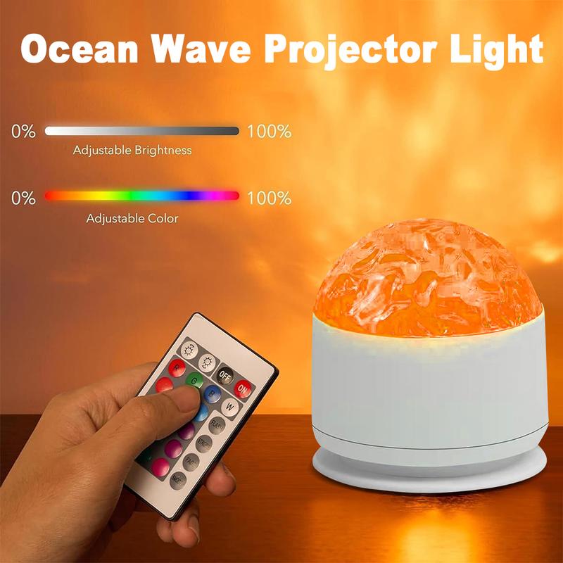 2 Scene - Ocean Wave & 3D Water Ripple Projector Light – 16-Color Round Lamp with Control,  Relaxation & Romantic Night Ambience.