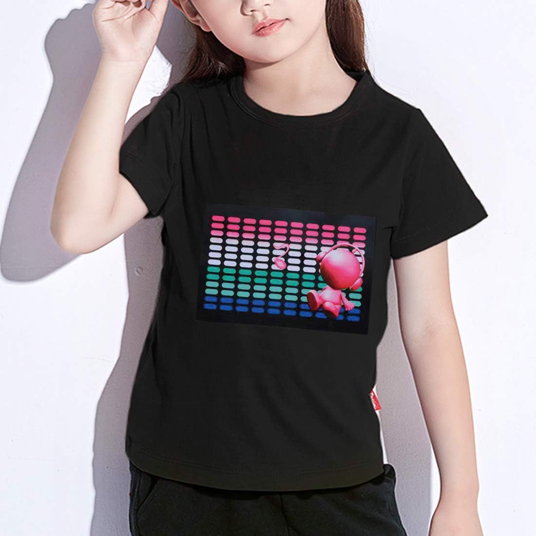 HOLLY MS - LED Flashing Shirt Sound Activated Black T Shirt Boys for Birthday Halloween Christmas - Black-elf / 2-3T - Activated, Birthday, Black, Boys, Christmas, Flashing, for, Halloween, LED, Shirt, Sound - Black boys LED flashing sound-activated t-shirt with colorful equalizer and heart design, perfect for personalized party.
