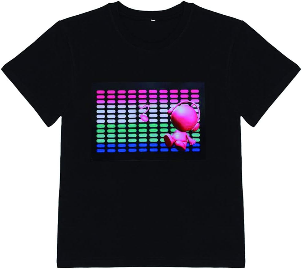 HOLLY MS - LED Flashing Shirt Sound Activated Black T Shirt Boys for Birthday Halloween Christmas - Black-elf / 2-3T - Activated, Birthday, Black, Boys, Christmas, Flashing, for, Halloween, LED, Shirt, Sound - Black boys LED flashing shirt with sound-activated colorful equalizer and pink robot design, perfect for personalized party.