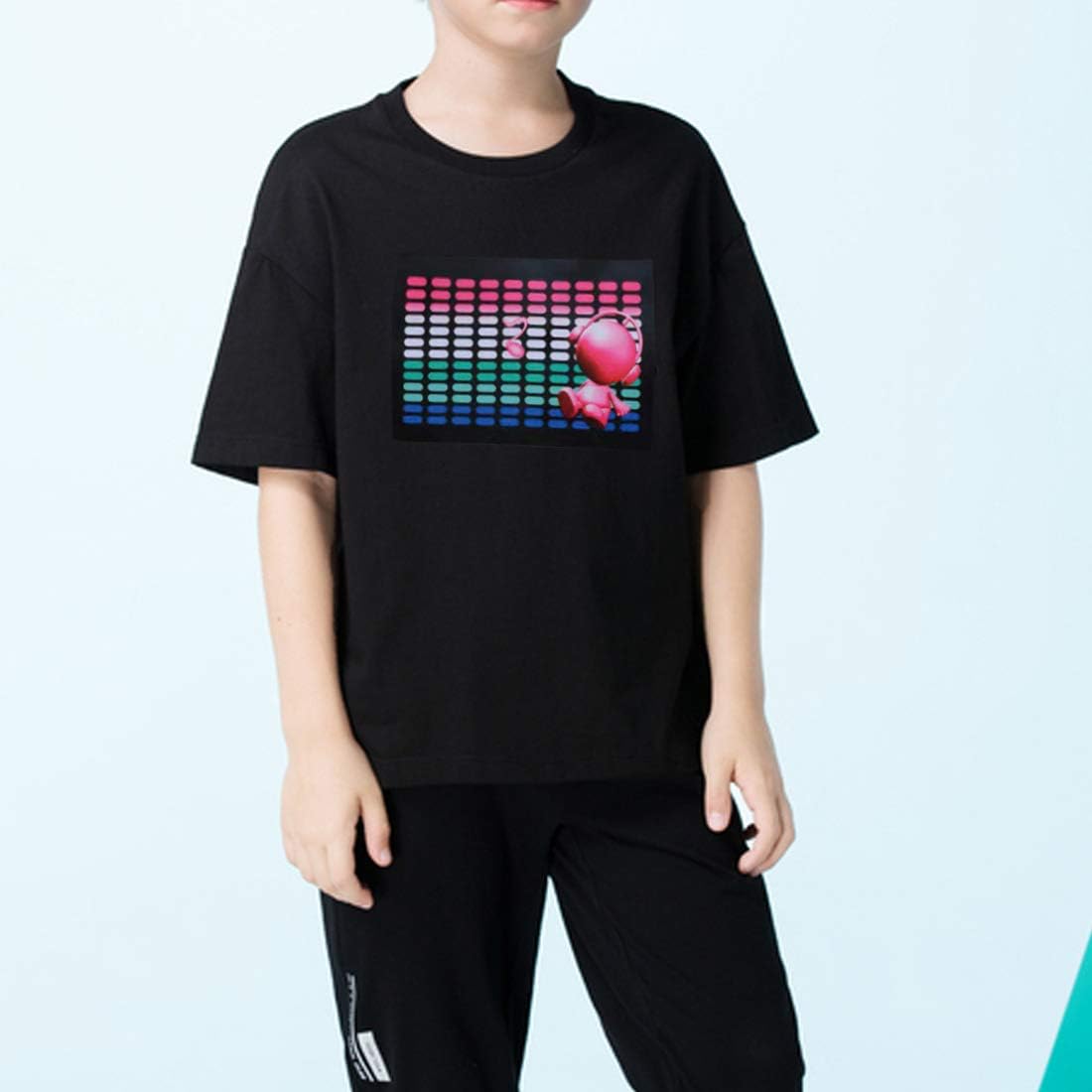 HOLLY MS - LED Flashing Shirt Sound Activated Black T Shirt Boys for Birthday Halloween Christmas - Black-elf / 2-3T - Activated, Birthday, Black, Boys, Christmas, Flashing, for, Halloween, LED, Shirt, Sound - Black boys’ LED flashing shirt with colorful equalizer and heart graphic, sound-activated party decoration.