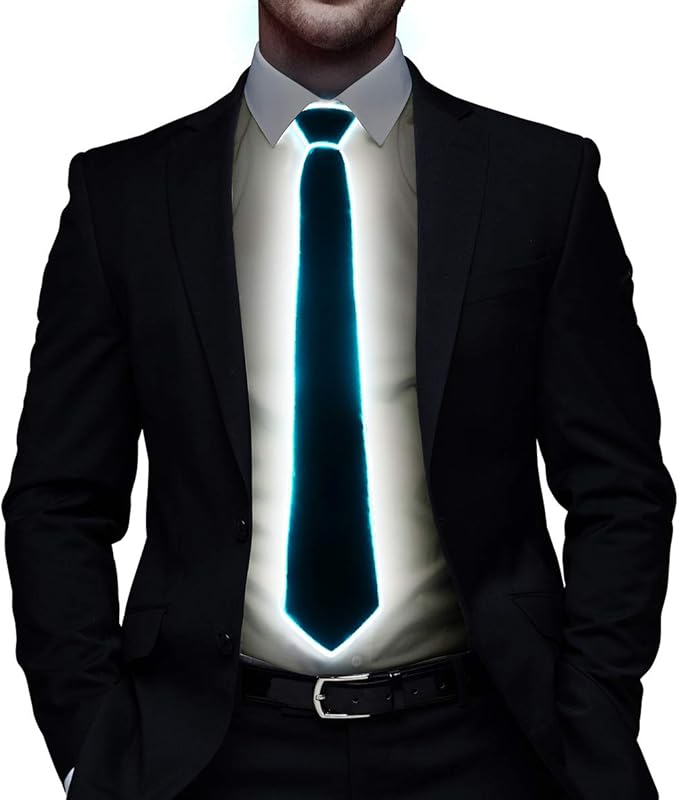 HOLLY MS - Led Tie Light Up Fanny Ties Novelty Necktie For Men LED Light Up Ties Costume Accessory - Blue-micro Solid Tie - Accessory, Costume, Fanny, For, Led, Light, Men, Neck, Novelty, Tie, Ties - Blue LED light-up necktie glowing with bright neon effect, perfect for personalized party favors and party decorations.