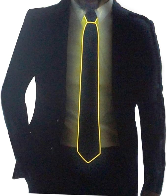 HOLLY MS - Led Tie Light Up Fanny Ties Novelty Necktie For Men LED Light Up Ties Costume Accessory - Blue-micro Solid Tie - Accessory, Costume, Fanny, For, Led, Light, Men, Neck, Novelty, Tie, Ties - Black suit with glowing yellow LED light-up tie, ideal for party decorations and personalized party favors.
