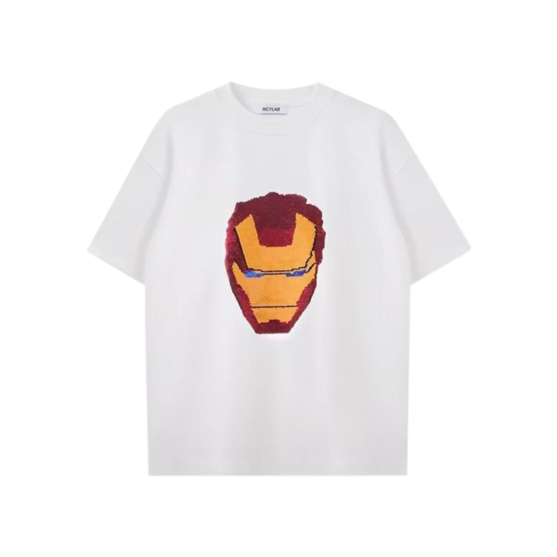 Smiley Face Print Loose-Fitting Short-Sleeved Cotton Summer Couples' Outfit,  Iron Man Face-Changing T-Shirt  for men and women