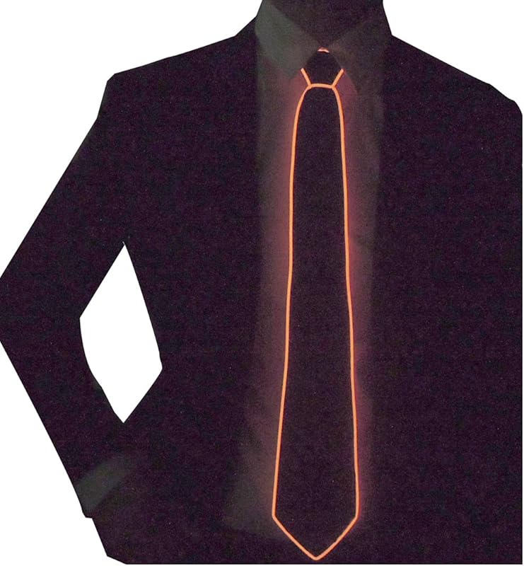 HOLLY MS - Led Tie Light Up Fanny Ties Novelty Necktie For Men LED Light Up Ties Costume Accessory - Blue-micro Solid Tie - Accessory, Costume, Fanny, For, Led, Light, Men, Neck, Novelty, Tie, Ties - Black necktie with bright orange LED light border worn as a novelty tie, ideal for personalized party favors and LED party.