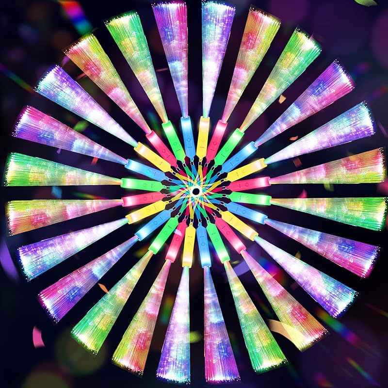 28 PCS Glow Fiber Wands Sticks, Halloween Glow Sticks, LED Light Wands, Glow in The Dark Party Supplies, Fiber Optic Wands, LED Flashing Sticks, Fiber Optic Light Wand Stick for Party