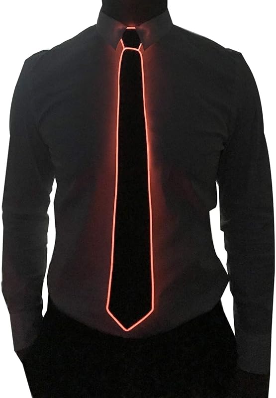 HOLLY MS - Led Tie Light Up Fanny Ties Novelty Necktie For Men LED Light Up Ties Costume Accessory - Blue-micro Solid Tie - Accessory, Costume, Fanny, For, Led, Light, Men, Neck, Novelty, Tie, Ties - Black LED light-up necktie glowing red, perfect personalized party favors and LED party lights accessory.