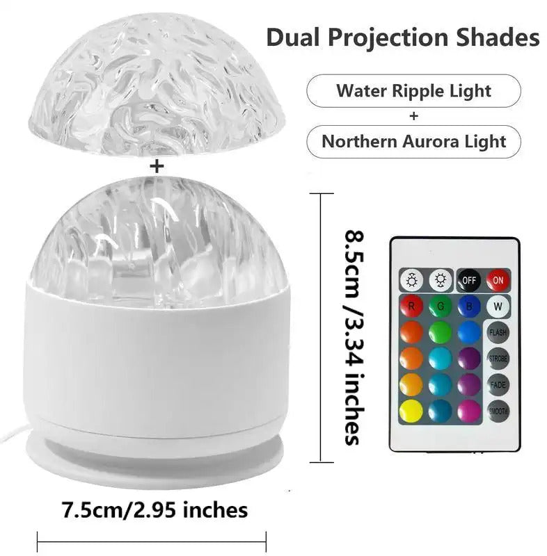 2 Scene - Ocean Wave & 3D Water Ripple Projector Light – 16-Color Round Lamp with Control,  Relaxation & Romantic Night Ambience.