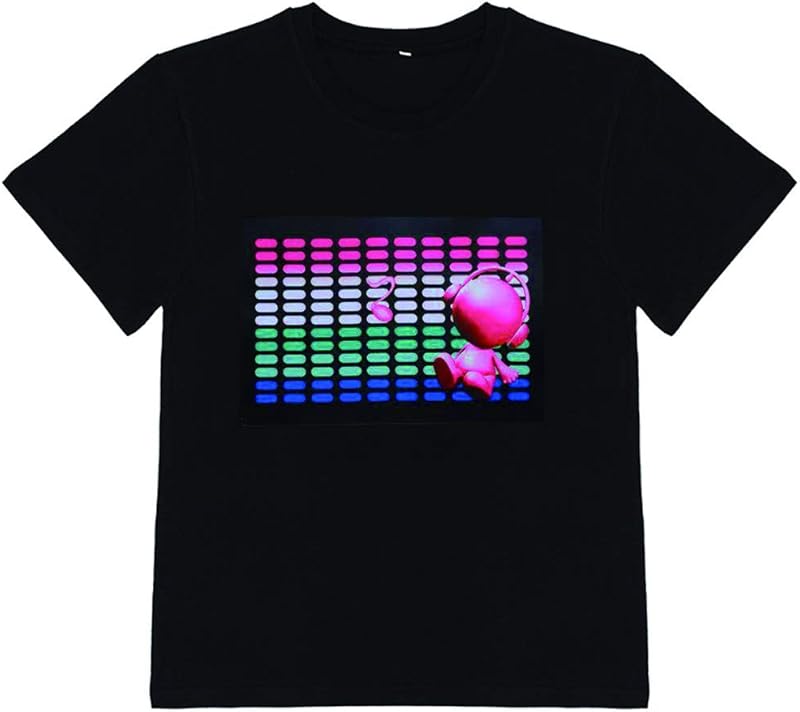 HOLLY MS - LED Flashing Shirt Sound Activated Black T Shirt Boys for Birthday Halloween Christmas - Black-elf / 2-3T - Activated, Birthday, Black, Boys, Christmas, Flashing, for, Halloween, LED, Shirt, Sound - Black boys LED flashing shirt with colorful sound-activated equalizer and pink robot design, perfect for birthday party.