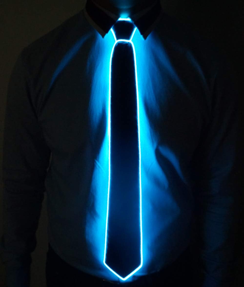 HOLLY MS - Led Tie Light Up Fanny Ties Novelty Necktie For Men LED Light Up Ties Costume Accessory - Blue-micro Solid Tie - Accessory, Costume, Fanny, For, Led, Light, Men, Neck, Novelty, Tie, Ties - Blue LED light-up necktie glowing brightly, perfect for personalized party favors and LED party lights.