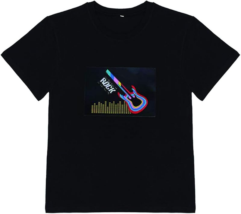 HOLLY MS - LED Flashing Shirt Sound Activated Black T Shirt Boys for Birthday Halloween Christmas - Black-elf / 2-3T - Activated, Birthday, Black, Boys, Christmas, Flashing, for, Halloween, LED, Shirt, Sound - Black boys LED flashing t-shirt with sound-activated colorful guitar graphic, ideal for birthday party decorations and.