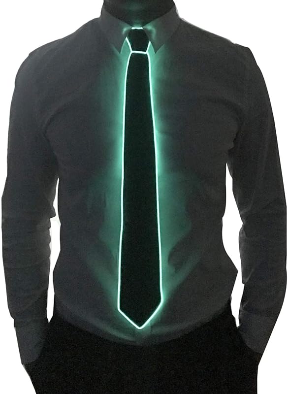 HOLLY MS - Led Tie Light Up Fanny Ties Novelty Necktie For Men LED Light Up Ties Costume Accessory - Blue-micro Solid Tie - Accessory, Costume, Fanny, For, Led, Light, Men, Neck, Novelty, Tie, Ties - Black LED light-up novelty necktie glowing bright teal, perfect for personalized party favors and birthday party decorations.