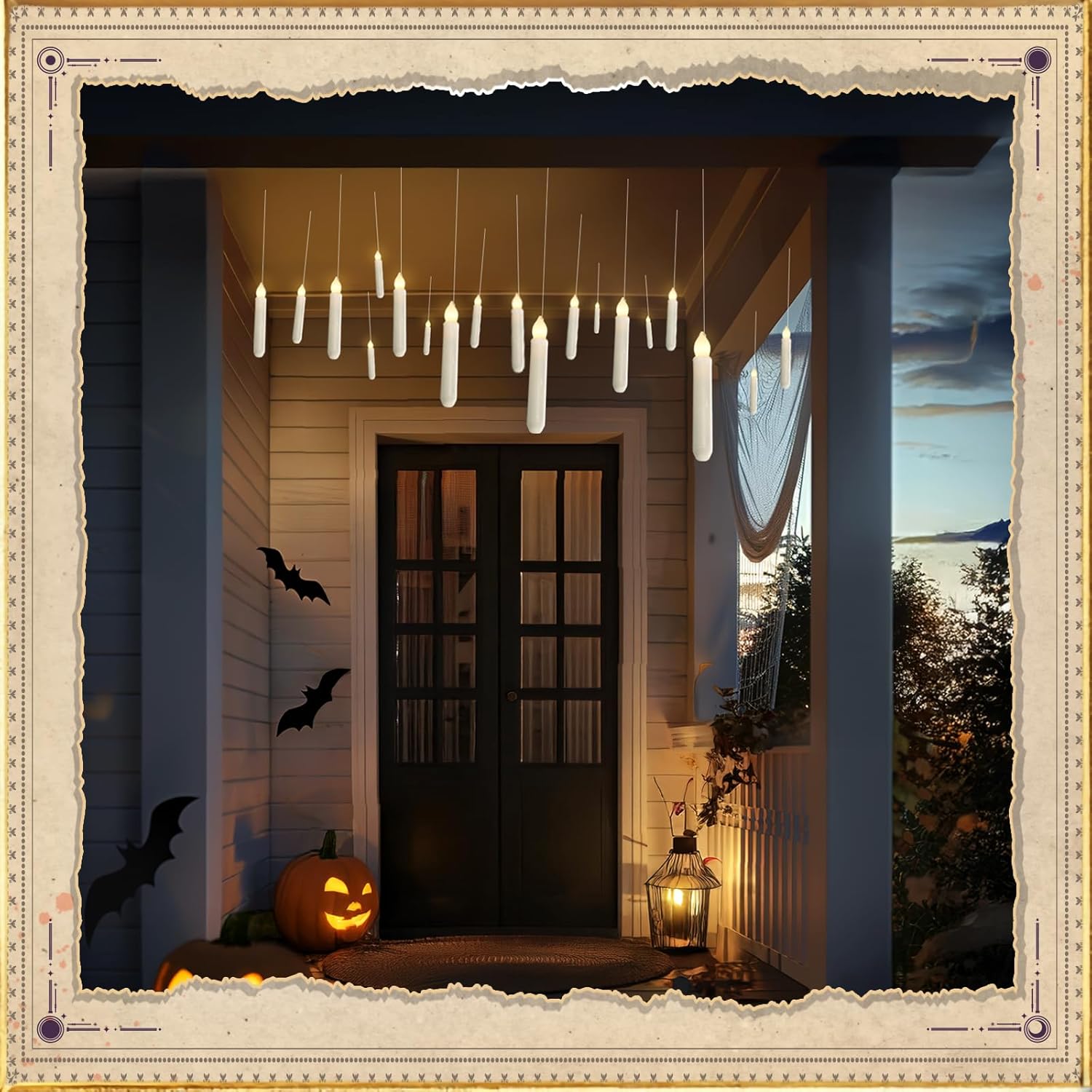 Hanging 20 Pcs Floating Candles with 2 Wand Remote and String, Flying Flameless LED Taper Candles Warm White Light, Battery Operated Window Candle for Halloween Christmas Party